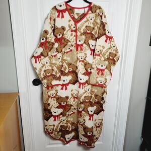 Stan Herman Northwest Fleece Pajama Robe Womens 1X Brown Teddy Bear Pockets Cozy